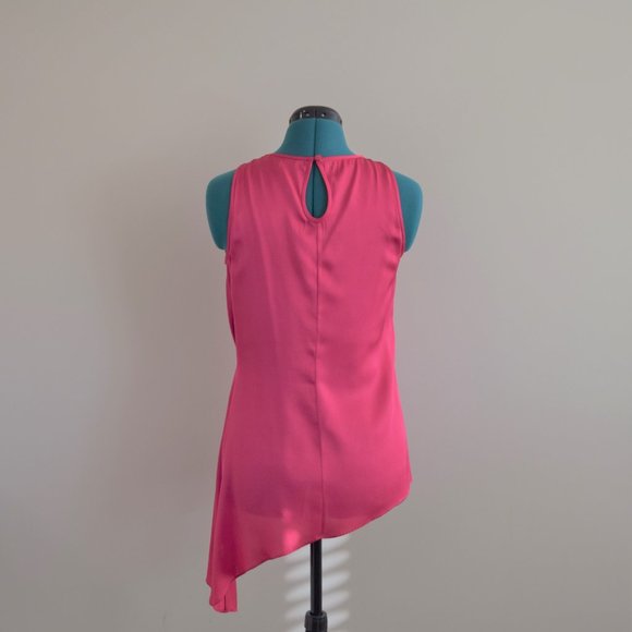 Silk Trina Turk Hot Pink Asymmetrical Flowy Pleated Tank Top - Picture 3 of 9